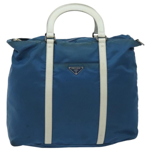 PRADA Hand Bag Nylon Leather 2way Blue White Silver Auth fm3972 - Picture 13 of 16